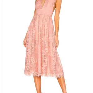 Revolve Mary Lynn Midi Dress Pink Lace